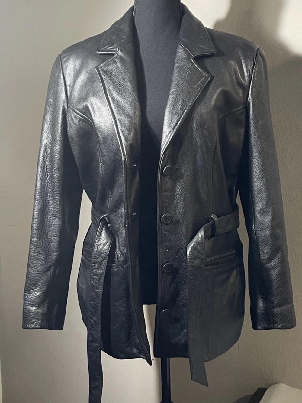 Wilsons Thinsulate Ultra Women Medium Black Leather Jacket Coat Belted Insulated - Picture 2 of 14